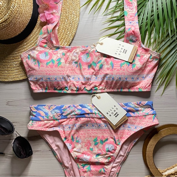 Billabong 👙 Secret Paradise Boho Floral Crop Tank Bikini Top | Maui Bottoms - Picture 1 of 7